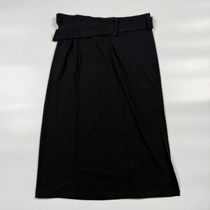 June Hudson Pencil & Straight Knit Skirt Womens Size 1 Black Ribbed Belted Waist